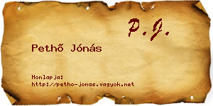 Pethő Jónás névjegykártya